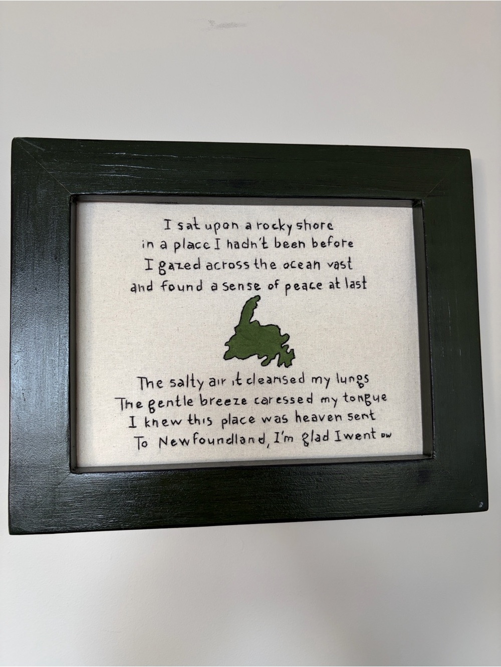 Handmade Newfoundland Embroidered Framed Wall Art - Green Coastal Decor